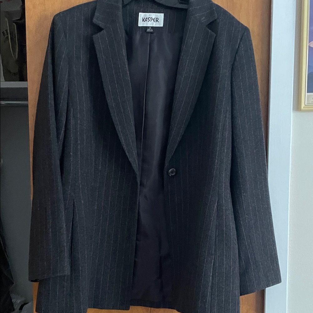 Kasper Charcoal purple Pinstripe Three piece suit.